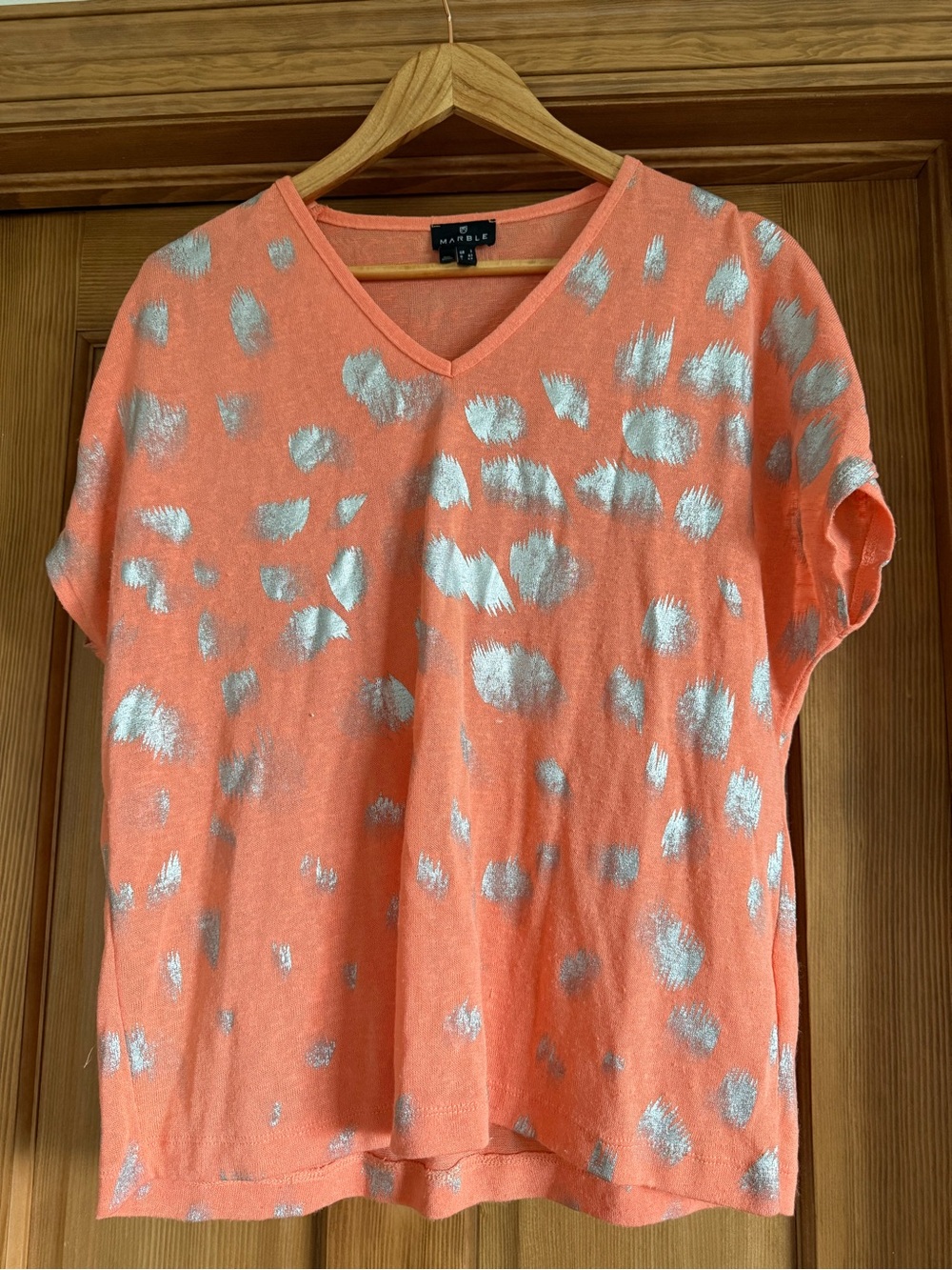 MARBLE Coral Knit V-Neck Top with Subtle Sheen